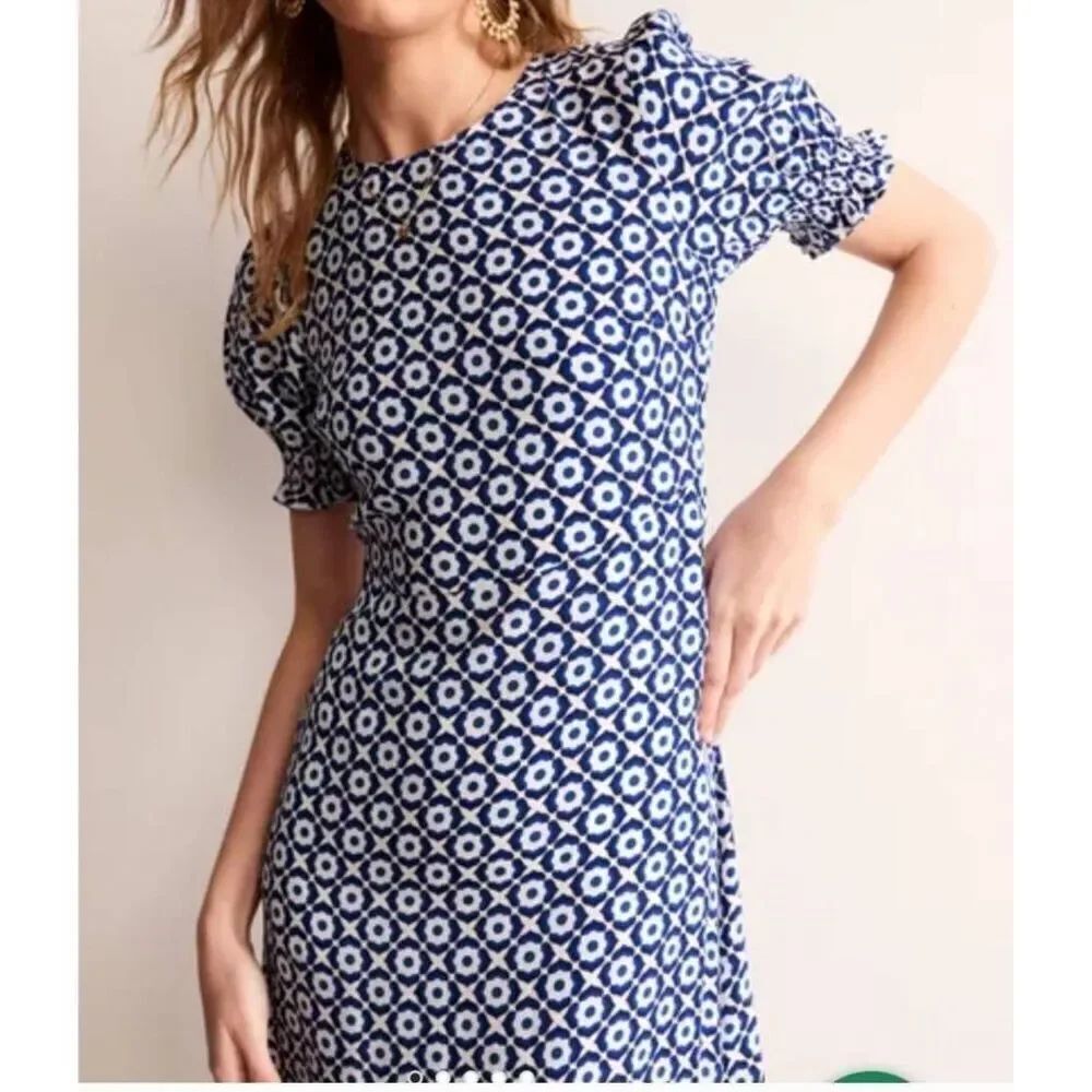Boden Corrine Midi Blue Floral Tea Dress Sz 4R